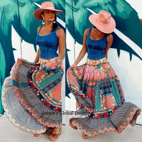 RARE NWT ANTHROPOLOGIE Bhanuni by Jyoti Celina Tiered Maxi Skirt. Size 0 - Picture 10 of 14